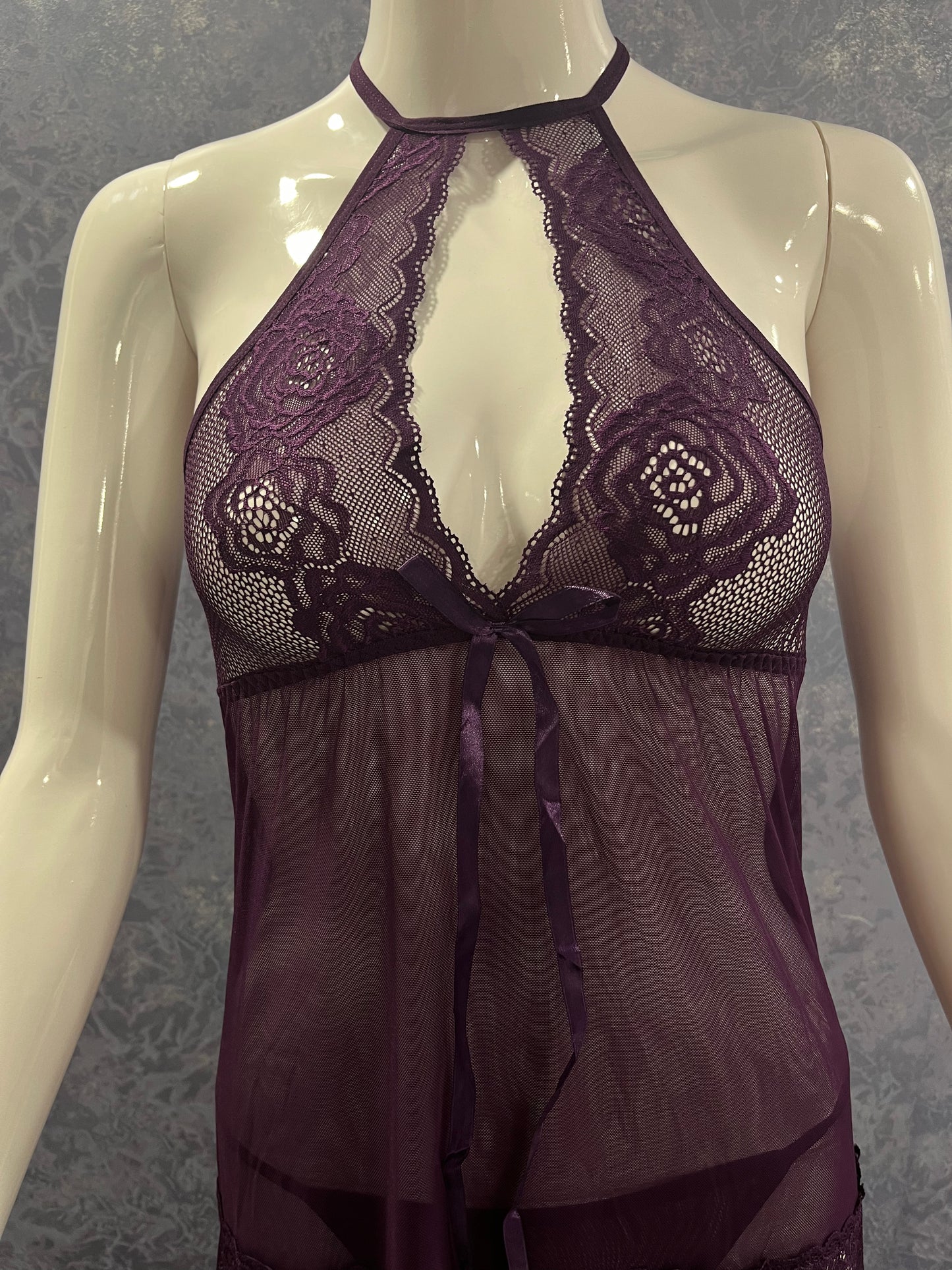 "High-Neck Lace Knot Babydoll Set with Back Cross Design (dz-165)