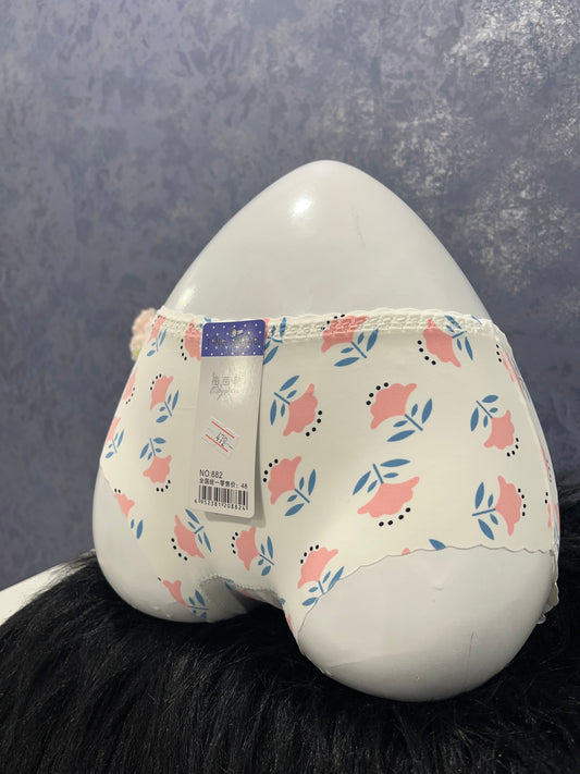 White hipster full-coverage panties with delicate floral prints(DZ-47)